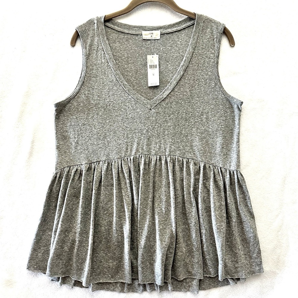 T. La Anthropologie Hayley Babydoll Tank M Medium NWT Peplum Heather Gray USA